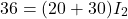 Rendered by QuickLaTeX.com \begin{align*}36 = (20+30)I_2 \end{align*}
